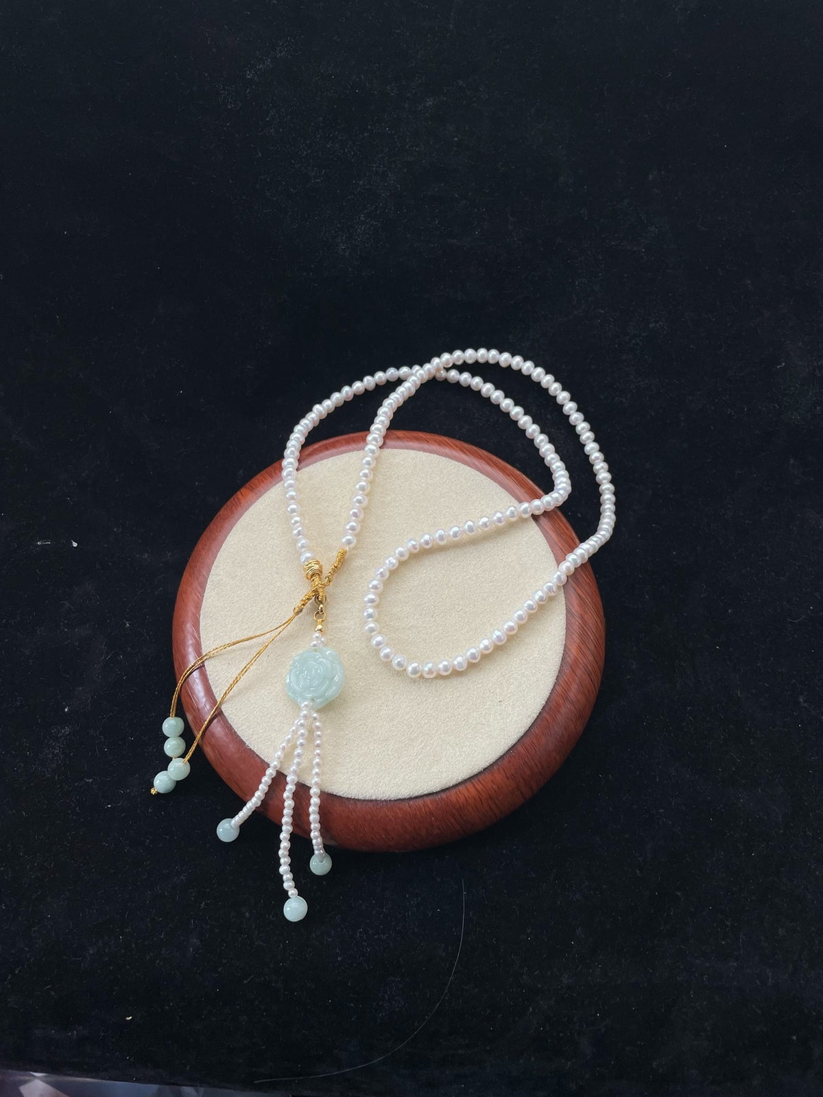 Natural Pearl Necklace with Green Stone Pendant