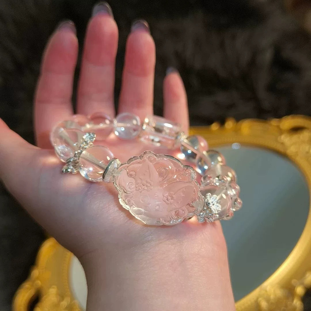 Bracciale in quarzo ialino naturale e argento sterling con volpe