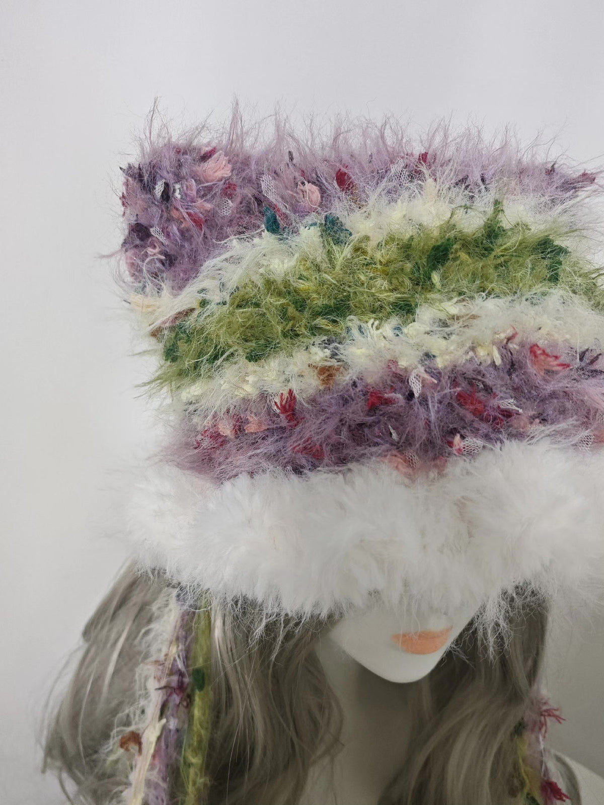 Handcrafted Cat Ear Hat Purple Rose Yarn