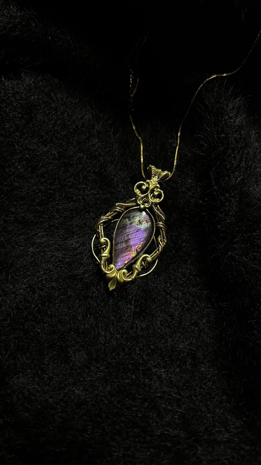 Wire Wrapped Labradorite Pendant with Snake Chain