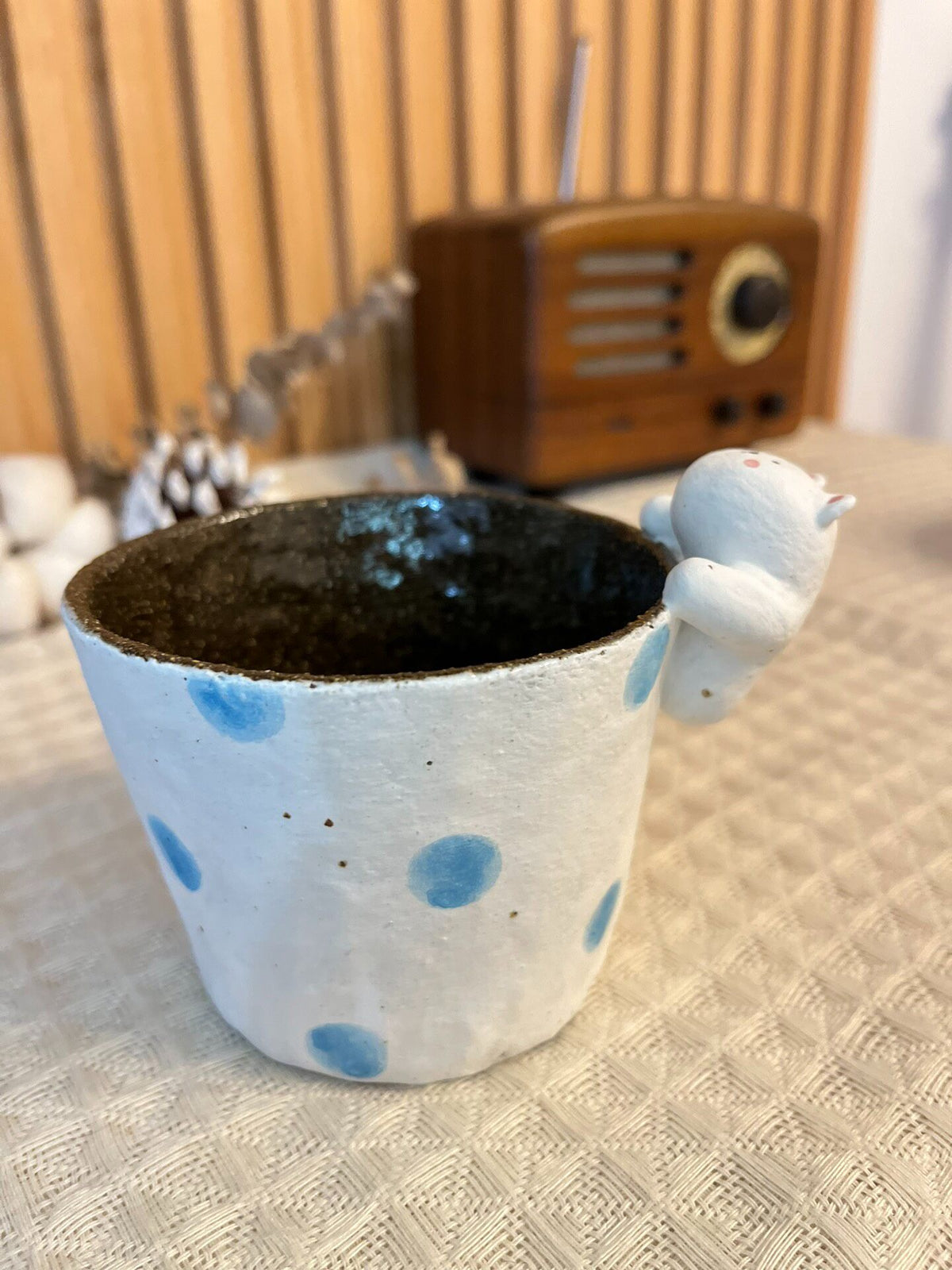 Handmade Black Clay Bear Handle Mug