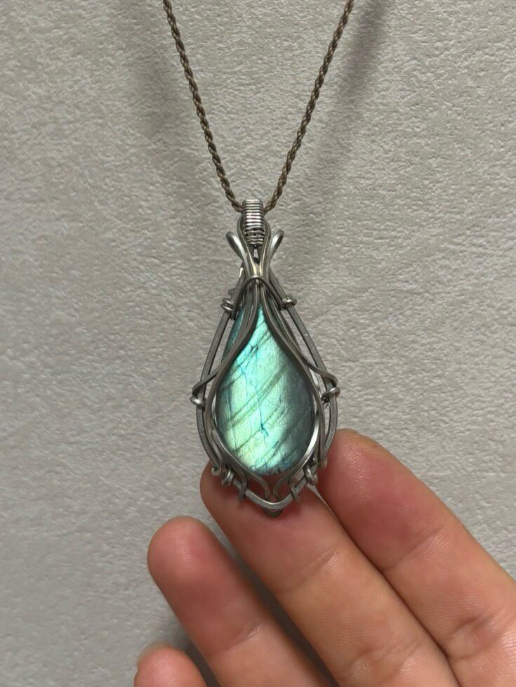 Labradorite Teardrop Necklace Wire Wrapped