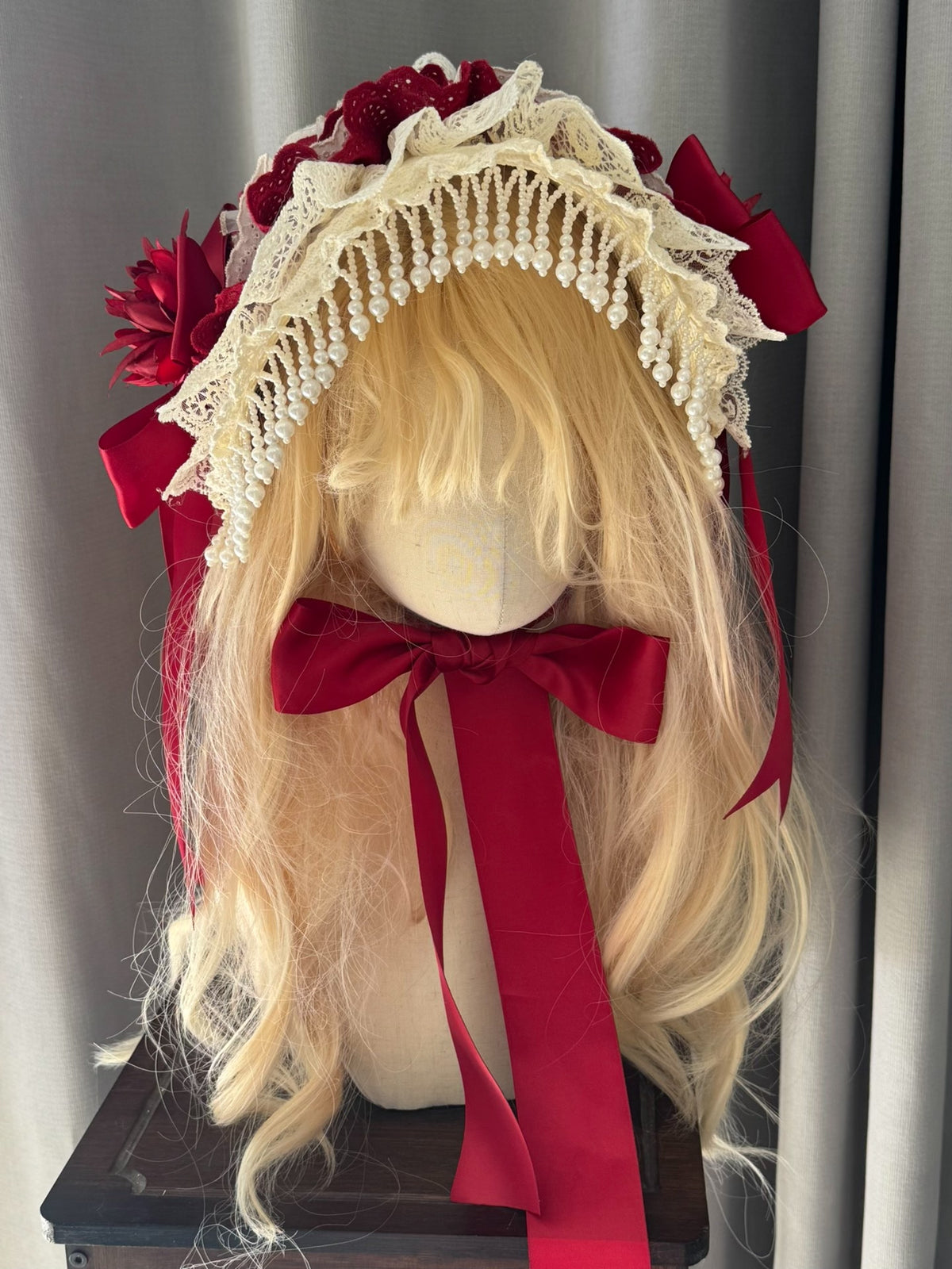 Handmade Lolita Bonnet Red Lace Straw Hat