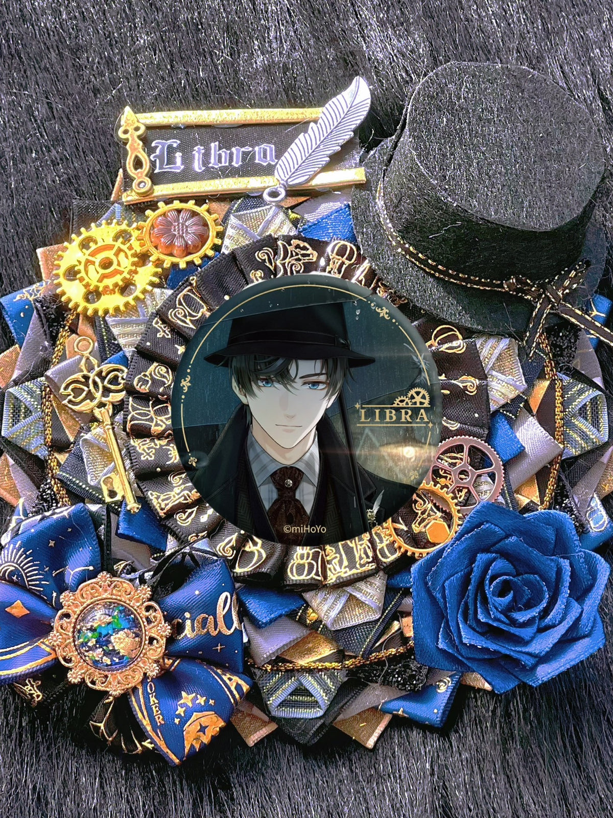 Steampunk Libra Badge Display Stand with Top Hat