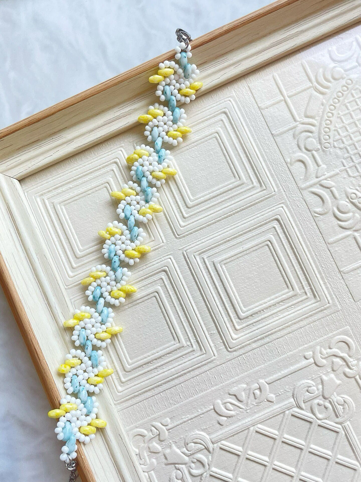 Handmade Beaded Bracelet Cream Mousse Woven