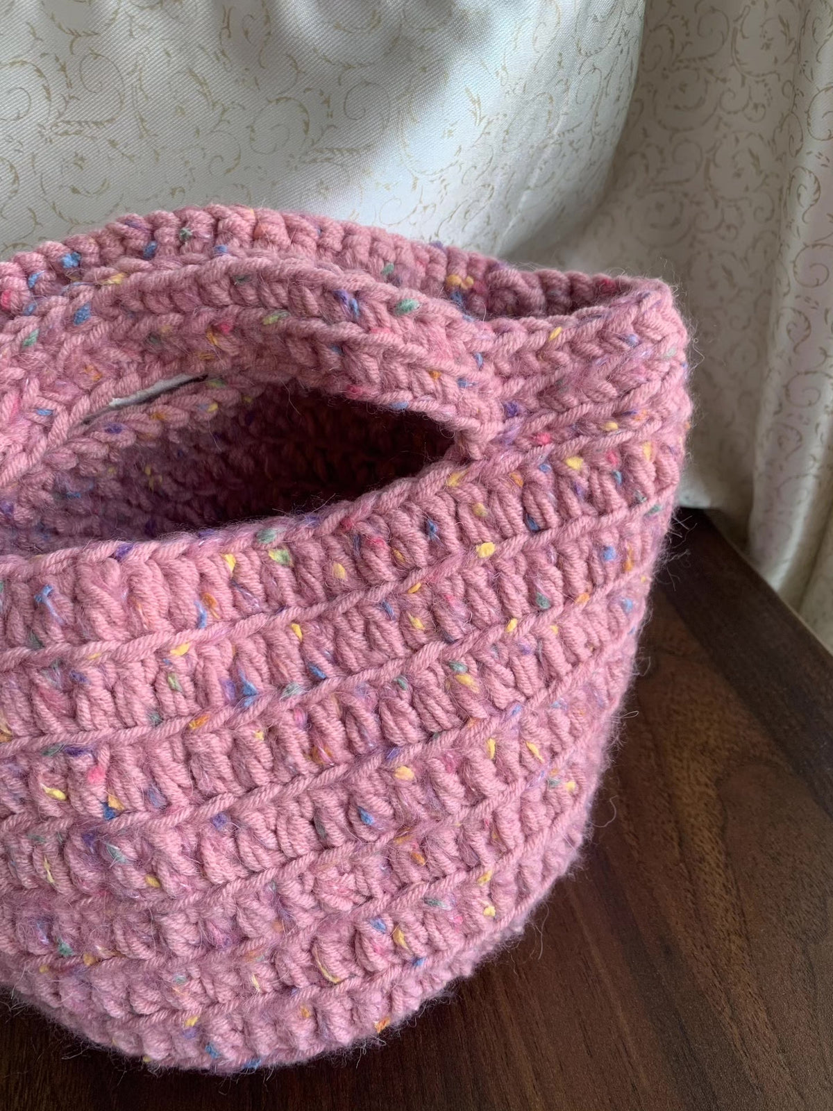 Handmade Crochet Basket in Speckled Pink