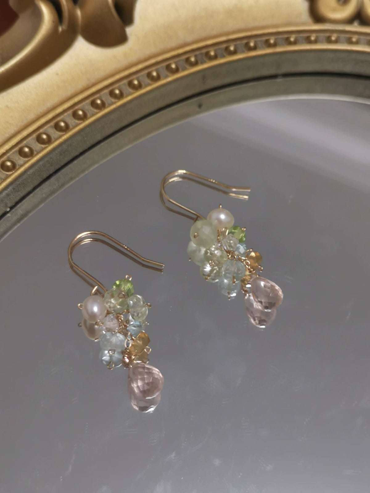 Natural Gemstone Cluster Dangle Earrings