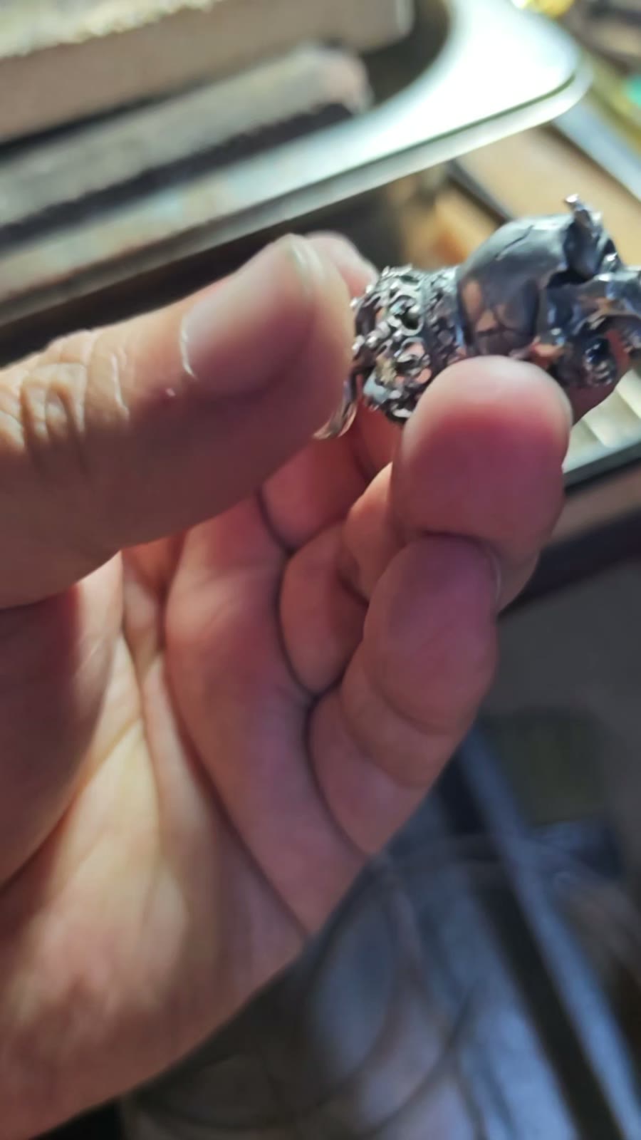Skull Emperor Silver Pendant Gold Inlay