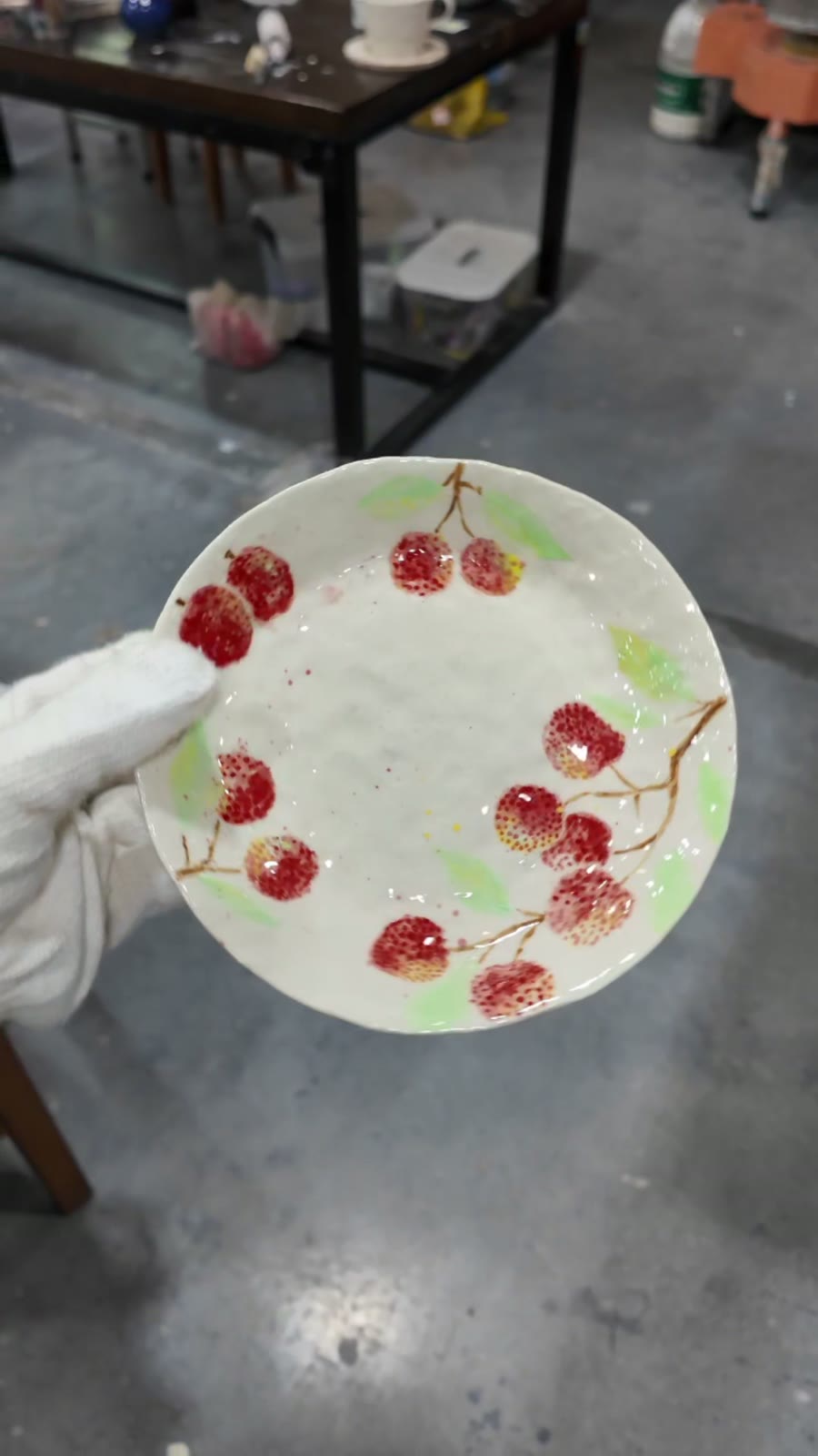 Handcrafted Ceramic Plate with Hand Painted Lychee Design