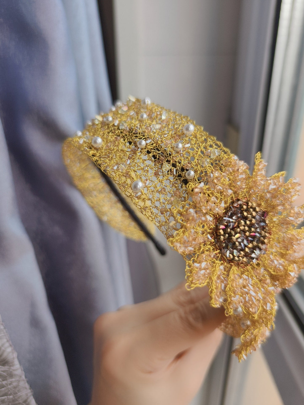 Sunflower Beaded Headband Hair Accessory