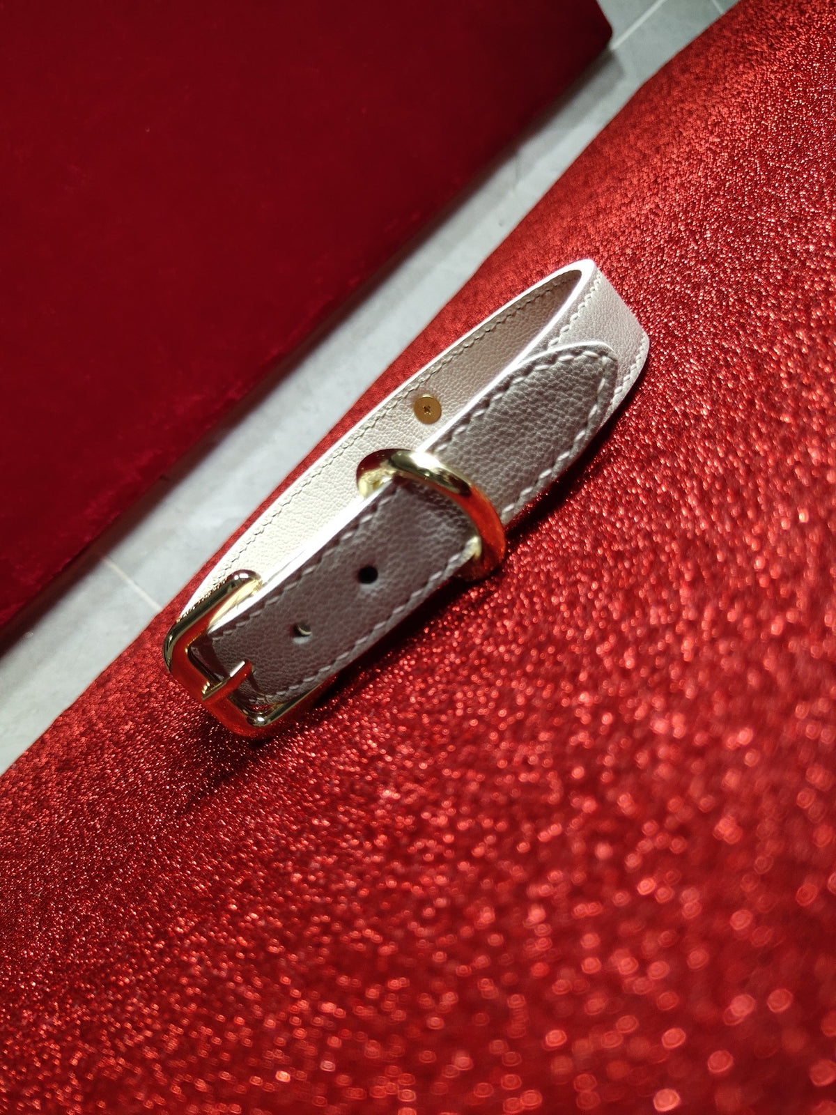 Gray White Genuine Leather Pet Collar