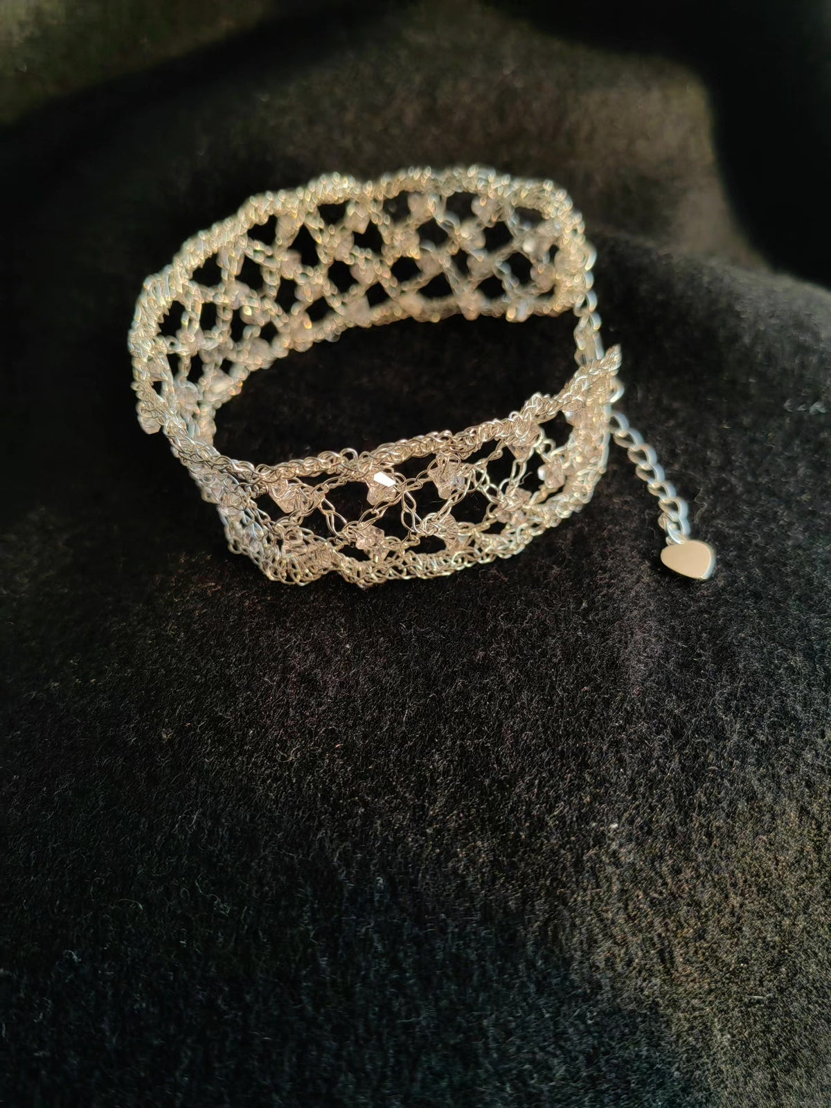 Crocheted Lace Bracelet with Faceted Beads