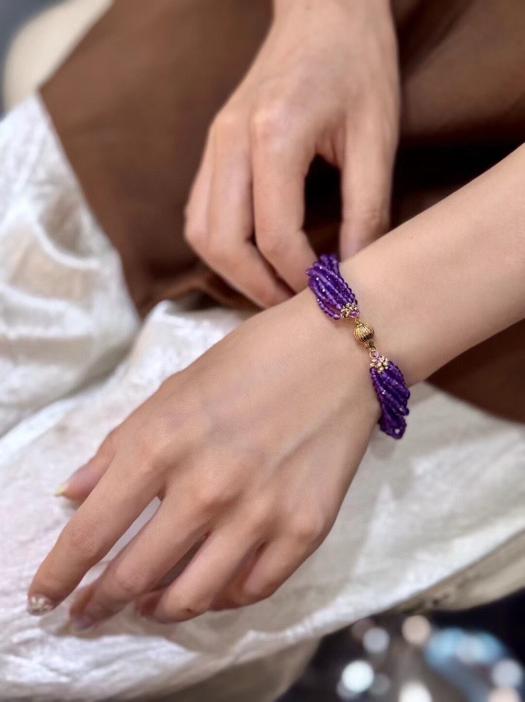 Eight-Strand Faceted Amethyst Bracelet with Gold-Tone Toggle Clasp