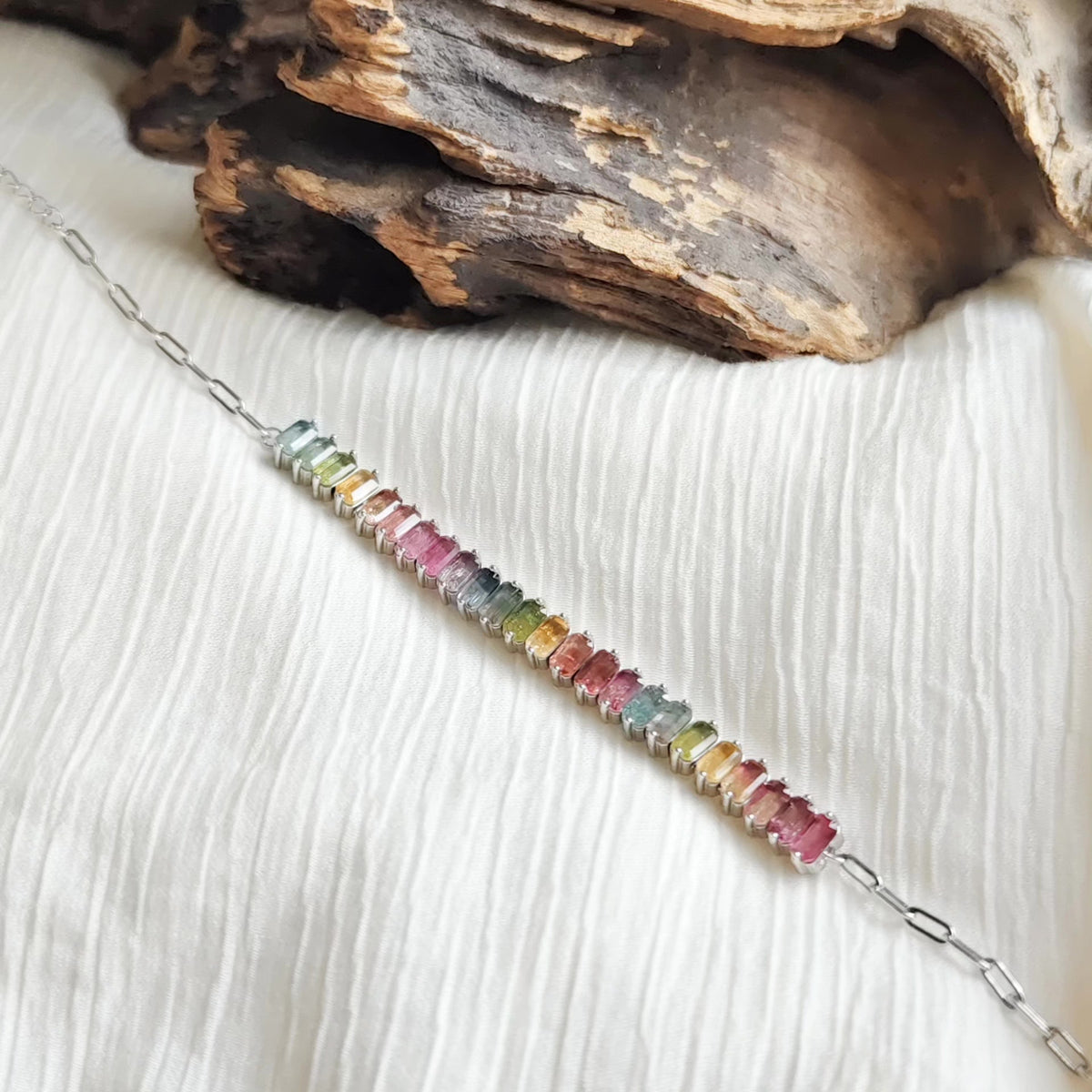 Rainbow Tourmaline Silver Bracelet 6.3mm