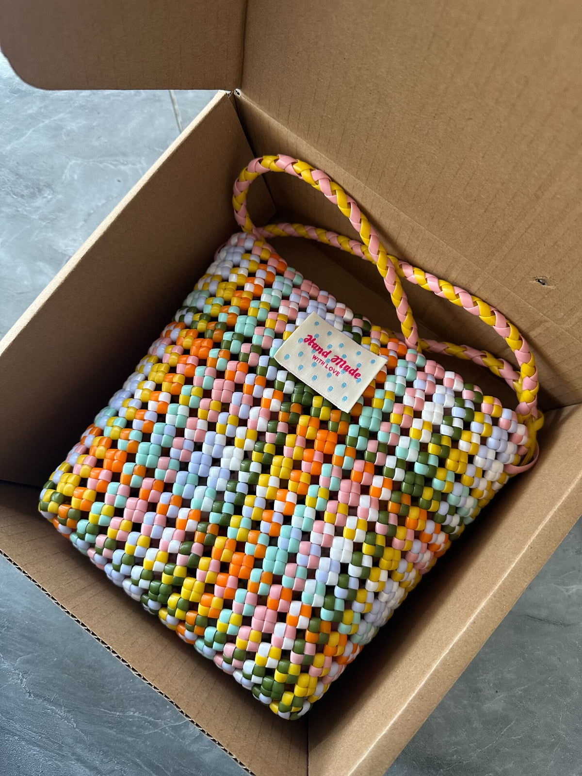 Handwoven Rattan Crossbody Bag Multicolor