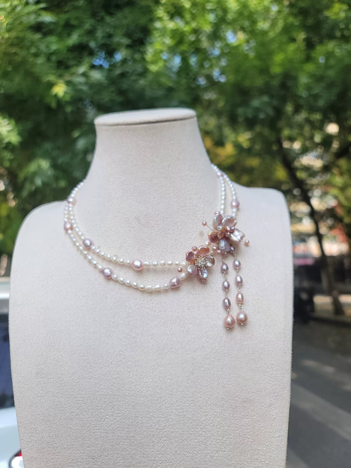 Collana Fiore a Doppio Filo con Perle Naturali