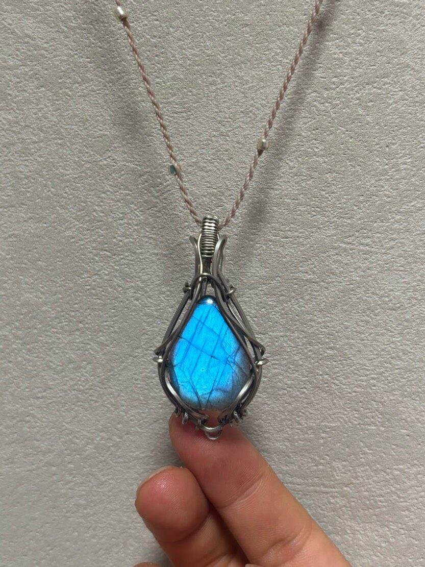 Labradorite Teardrop Necklace Wire Wrapped