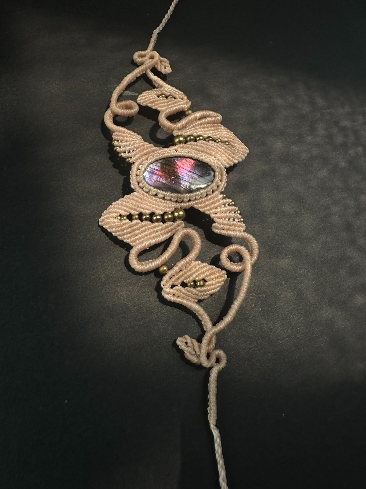 Natural Labradorite Beaded Macrame Bracelet