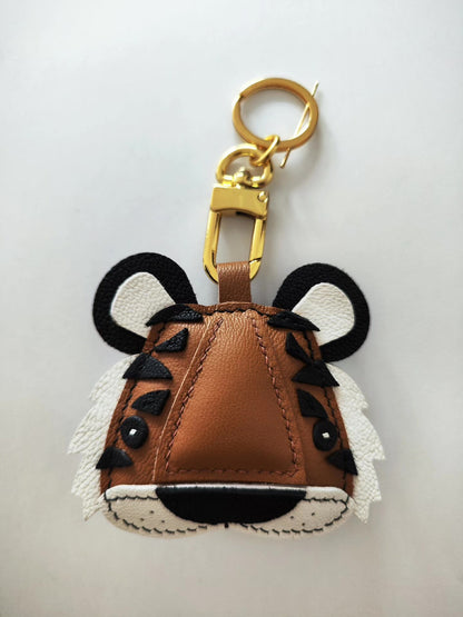 Genuine Leather Tiger Head Keychain with Lobster Clasp