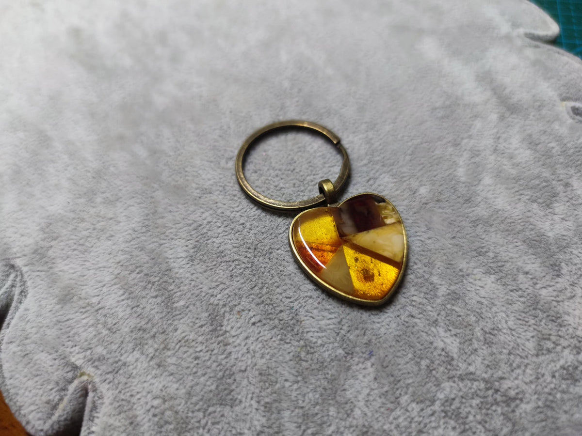 Amber Beeswax Mosaic Heart Keychain