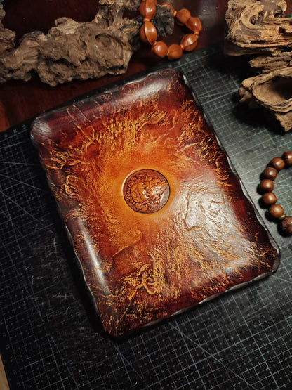 4mm Top-Grain Cowhide Leather Tray with Embossed Face Design, 15x20cm