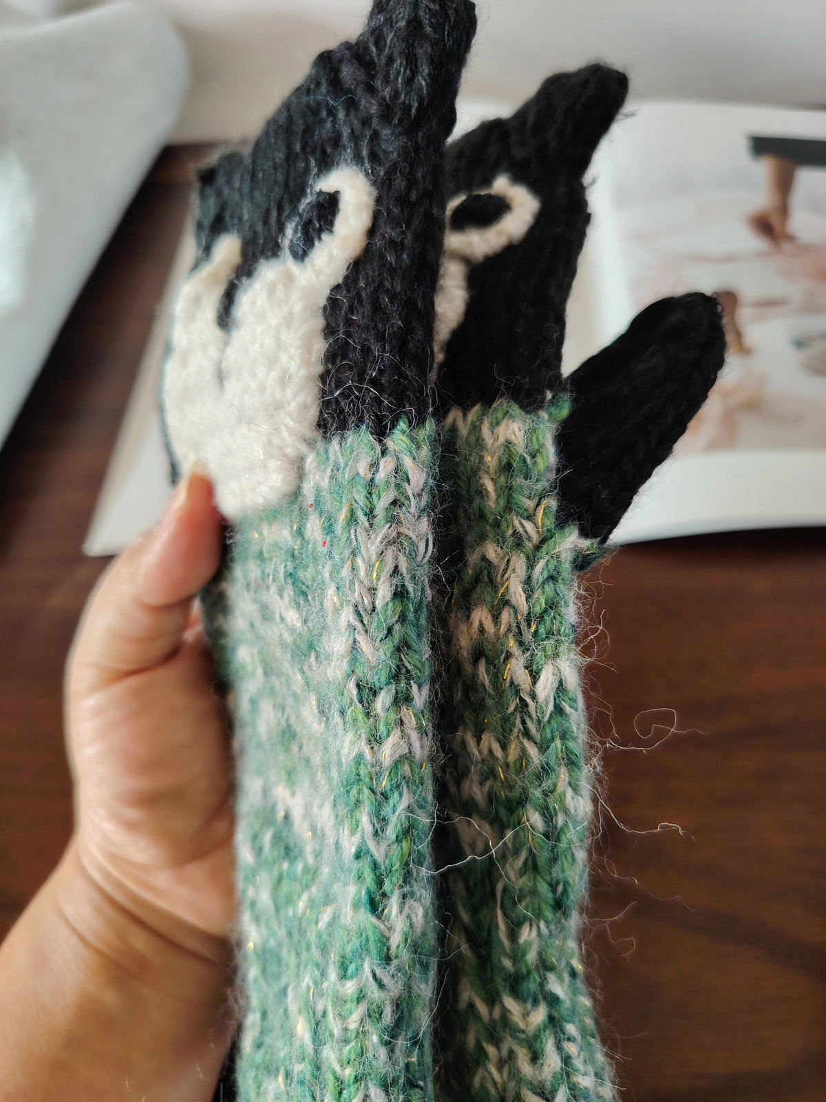 Hand Knitted Wool Raccoon Warm Gloves