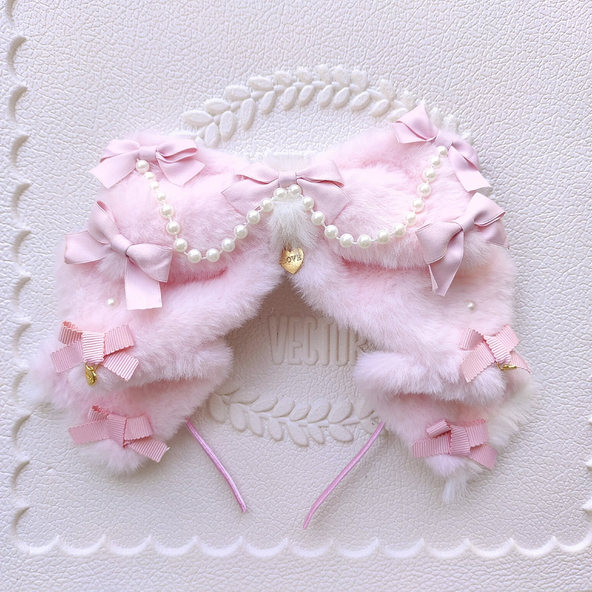 Plush Bow Lolita Headband with Pearl Decor