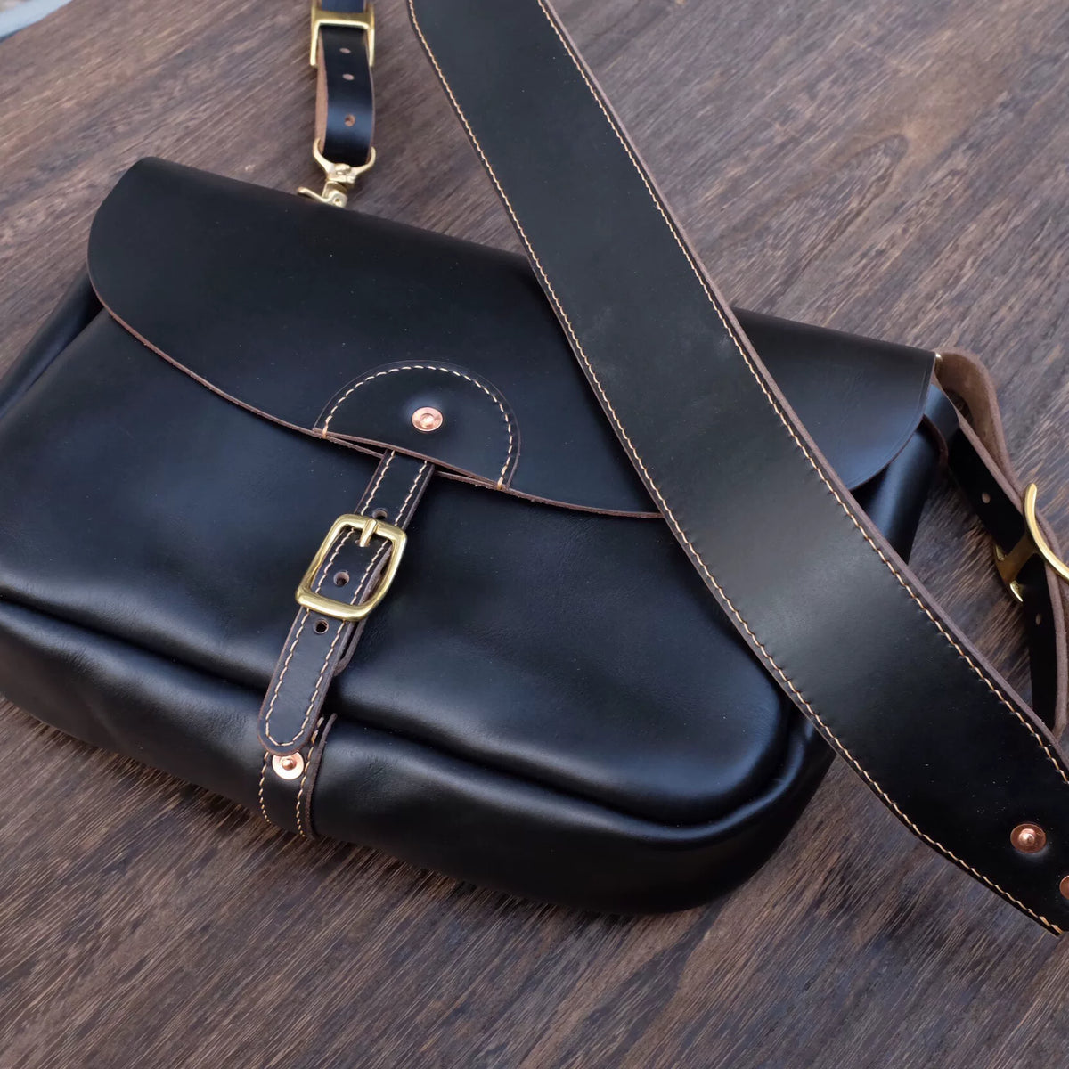 Horween Black Tea Core Leather Messenger Bag