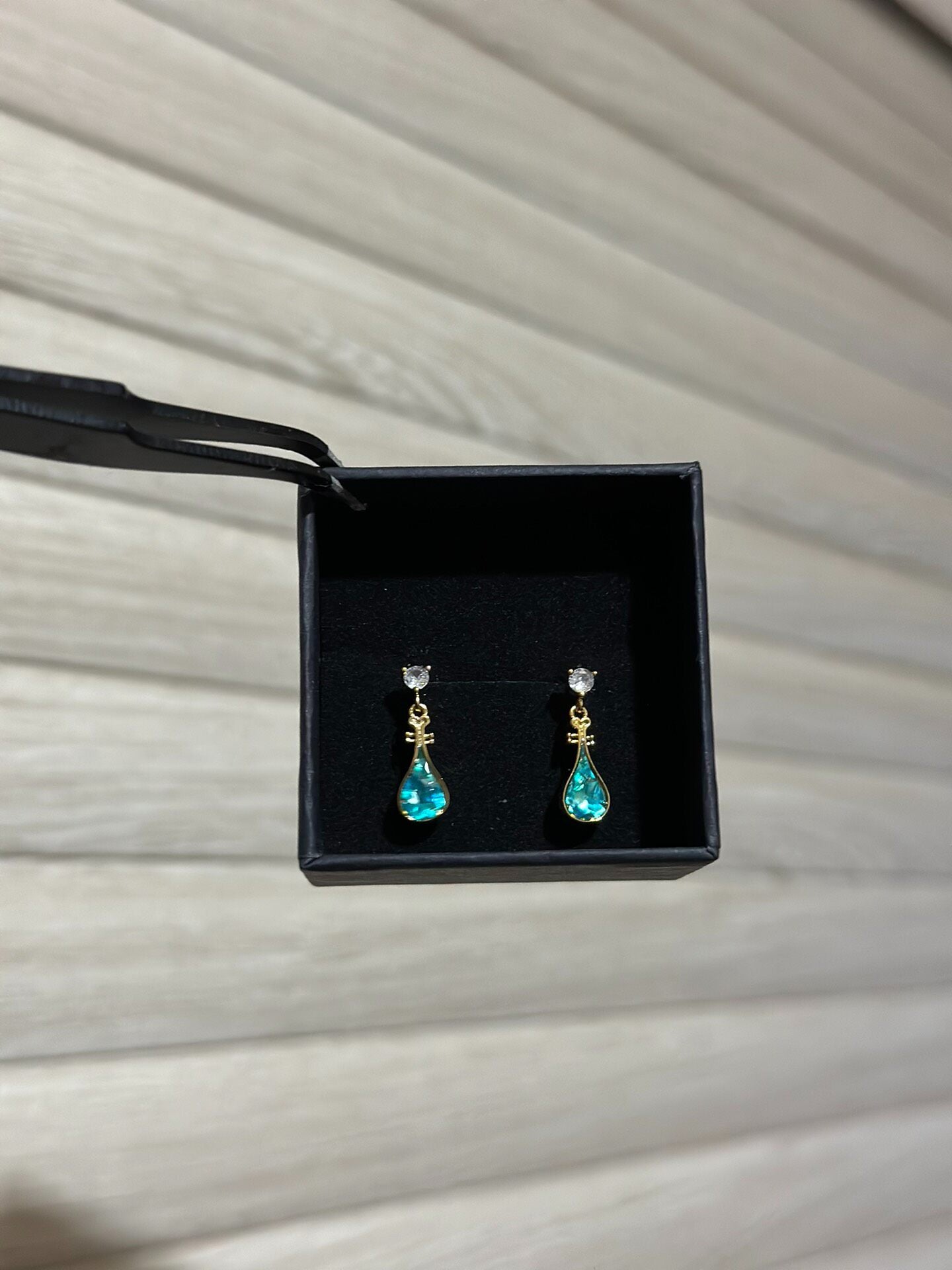 Blue Tears Abalone Shell Inlay Earrings - Pipa Shape, 925 Silver