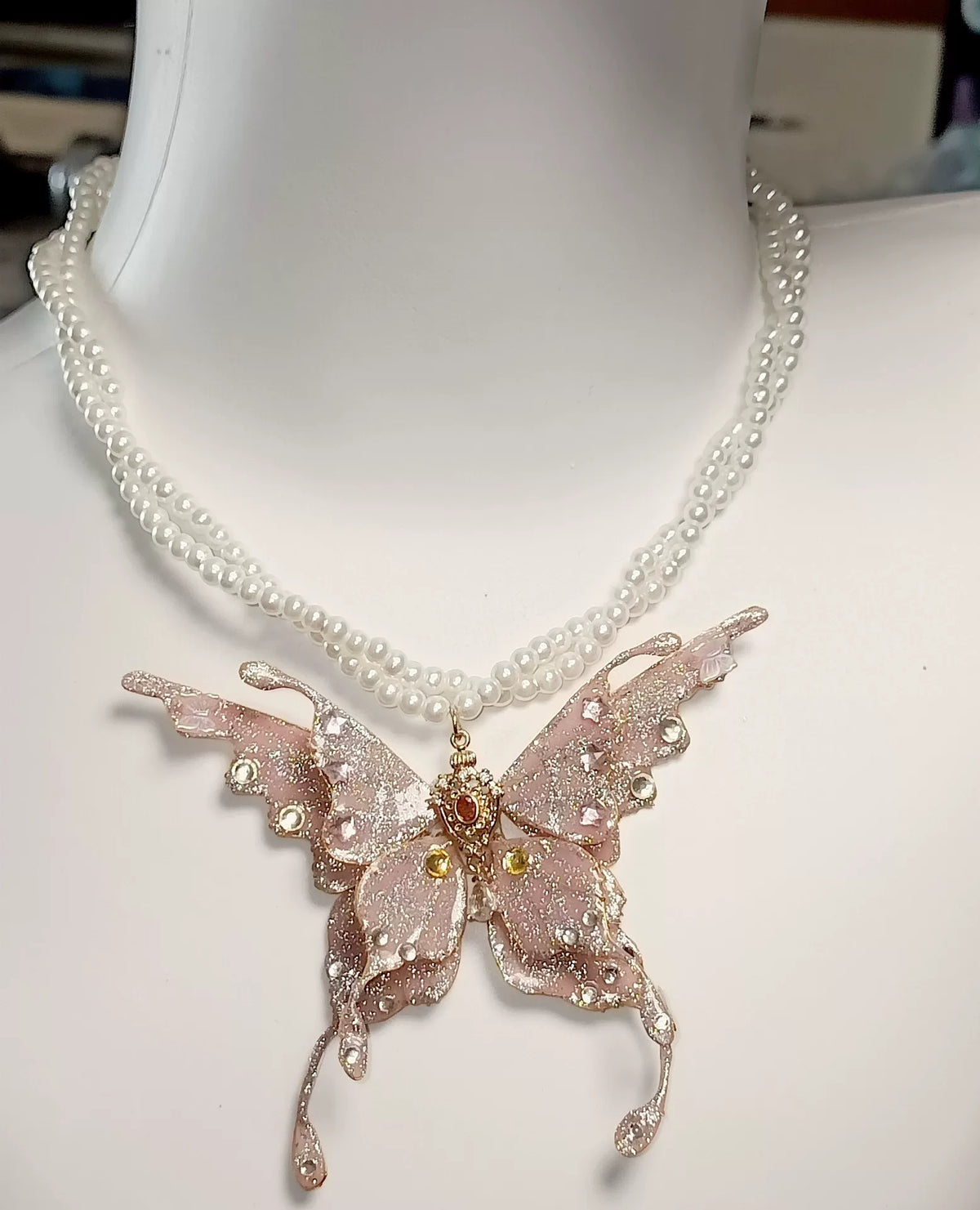 Pink Glitter Butterfly Pendant