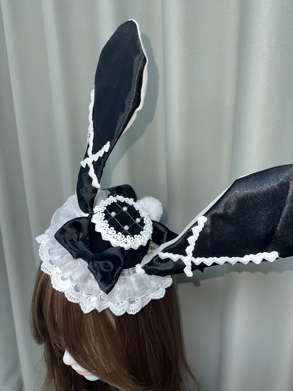 Black Satin Lolita Bunny Ear Top Hat