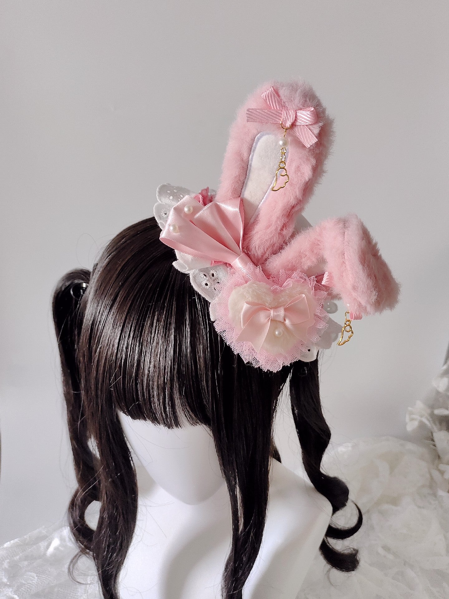 Pink Rabbit Ear Lolita Headband with Adjustable Wire Ears
