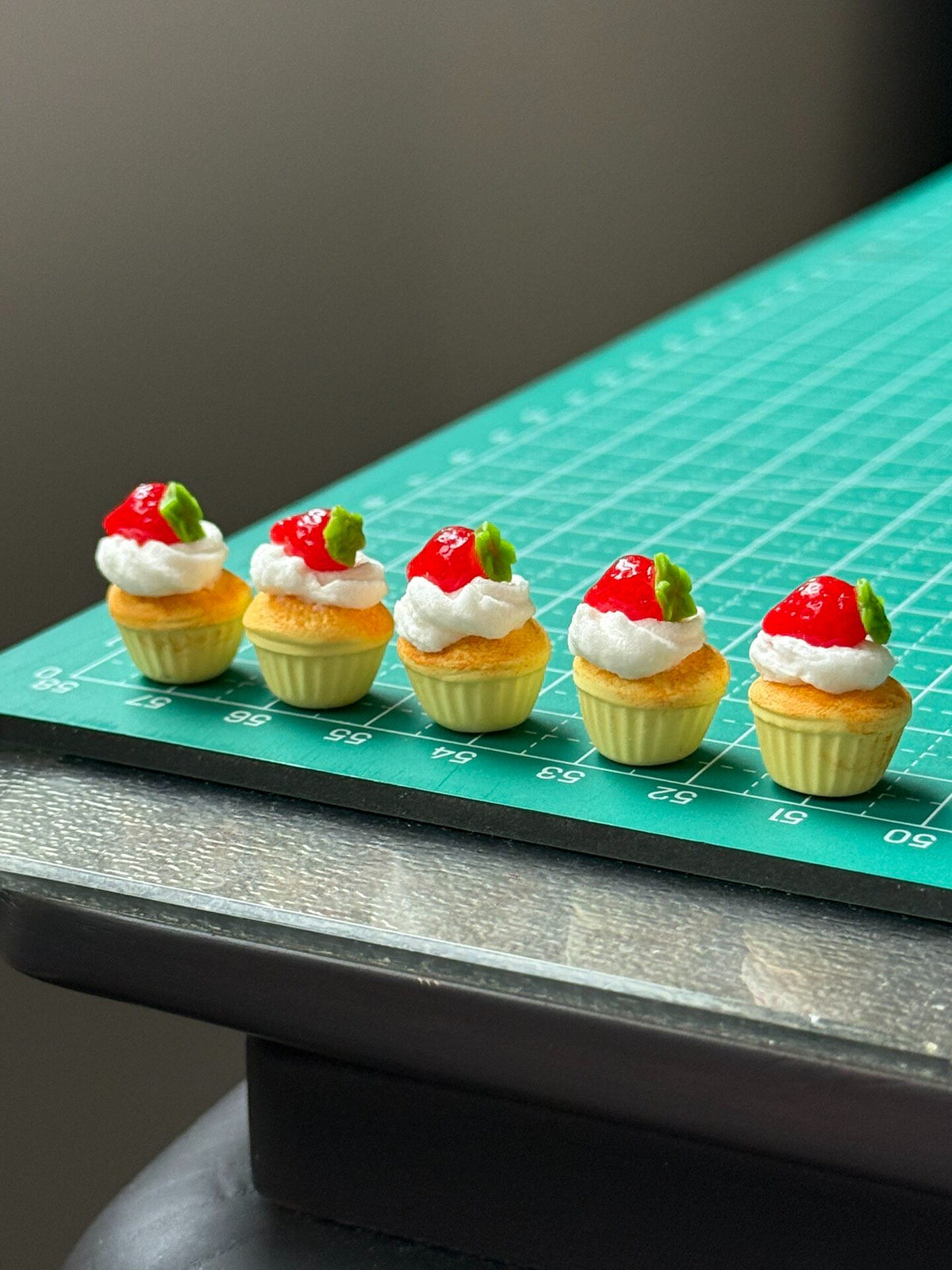 Miniature Clay Strawberry Cupcake Model