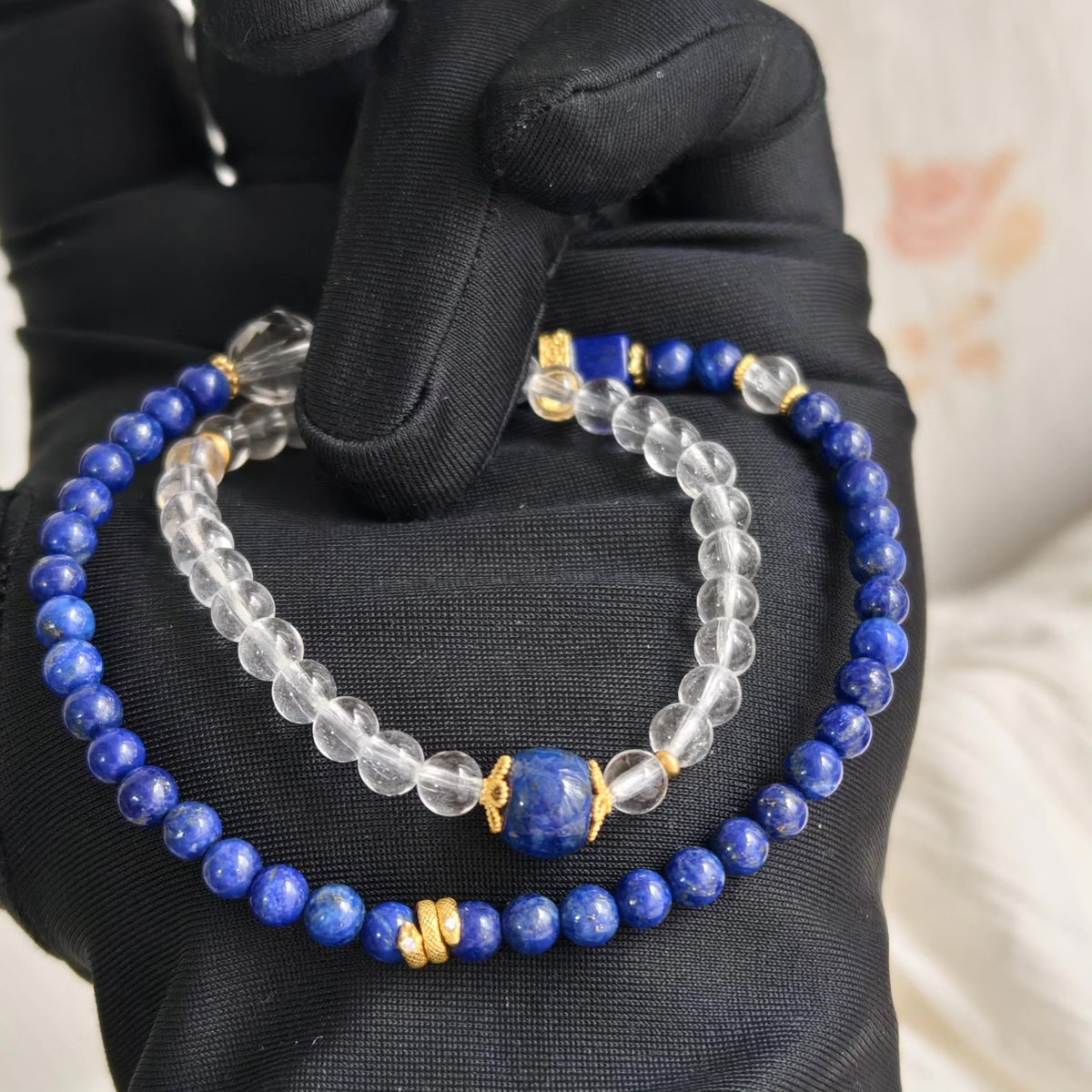 Wit Kristal Lapis Lazuli Dubbele Armband
