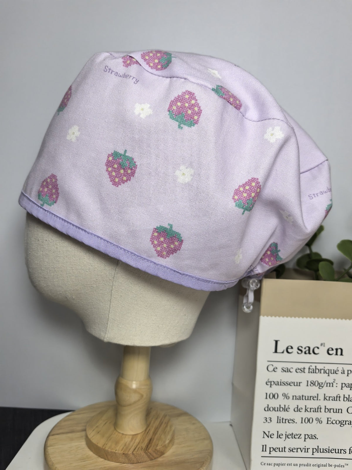 Strawberry Print Cotton Bouffant Cap