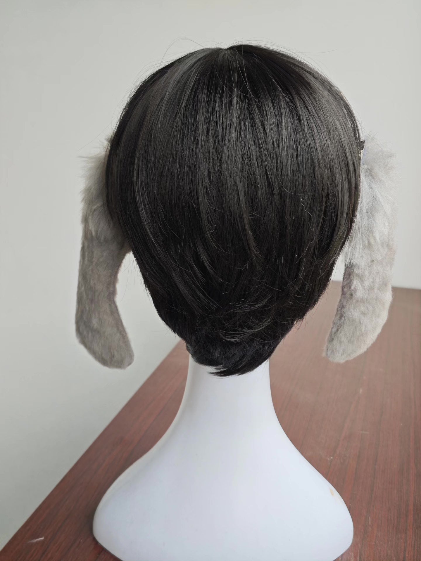 Handmade Lop-Ear Rabbit Ears, Light Gray Fur with Pink Inner Lining, 18cm