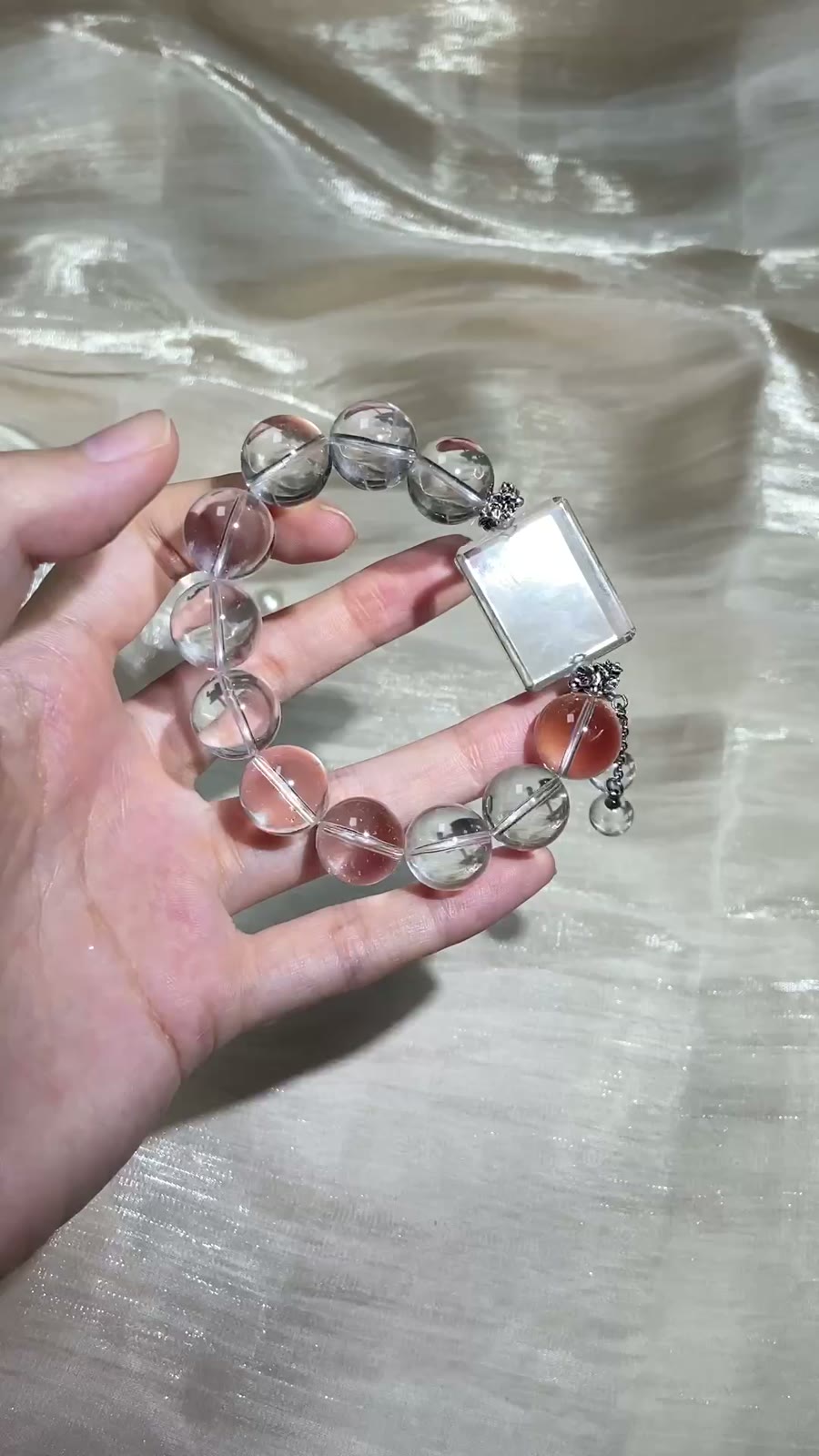Clear Crystal Bead Bracelet 14.5mm Pendant