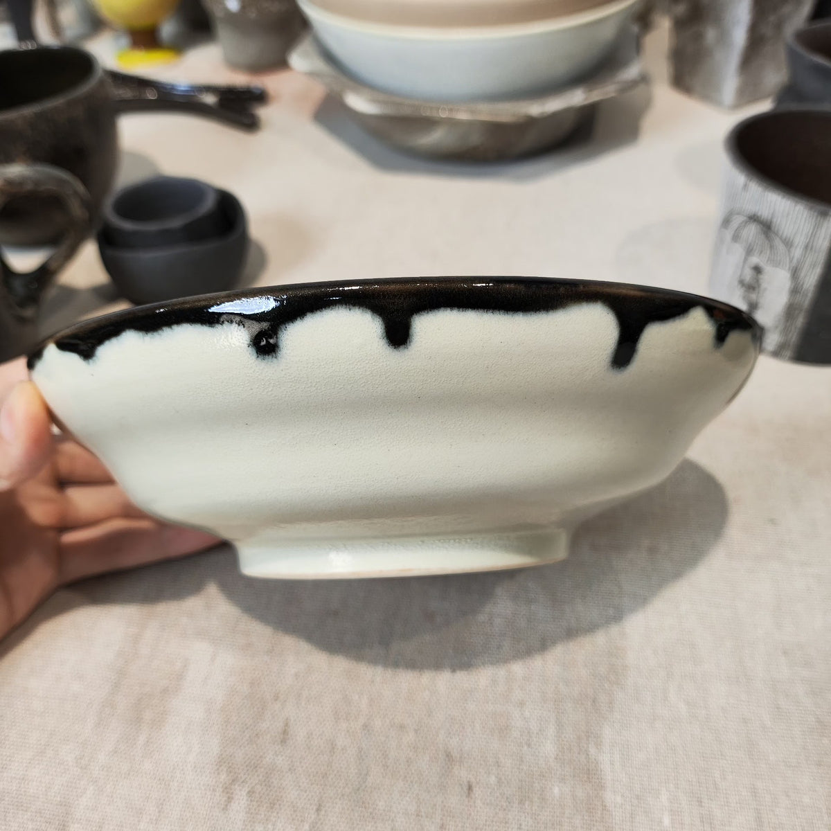 Handmade Ceramic Bowl with Wave Pattern