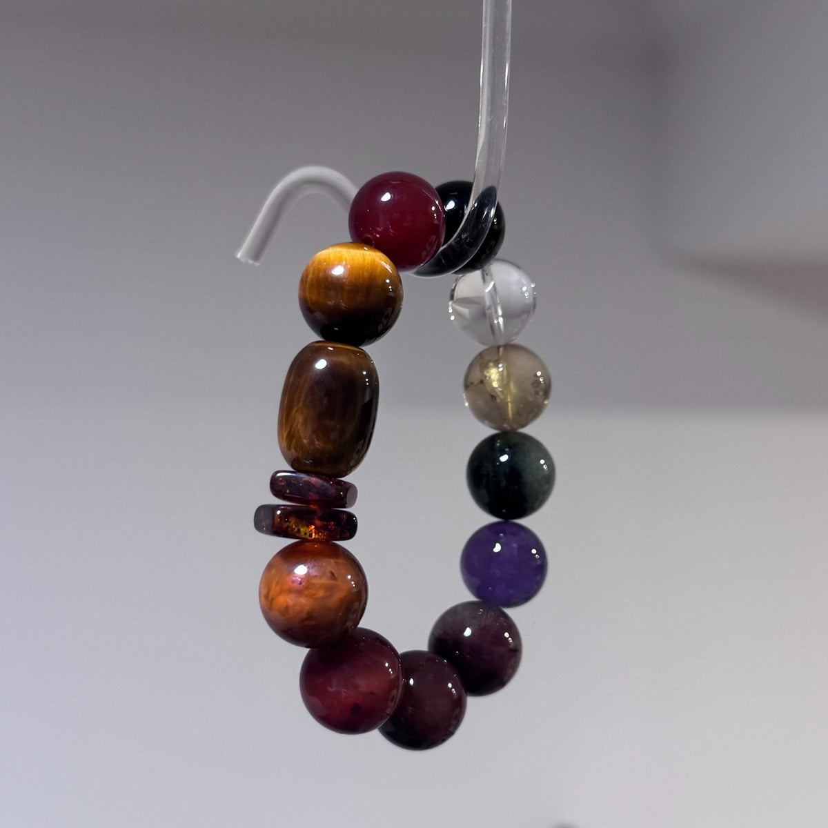 Tiger Eye Amethyst Crystal Beaded Bracelet 14mm