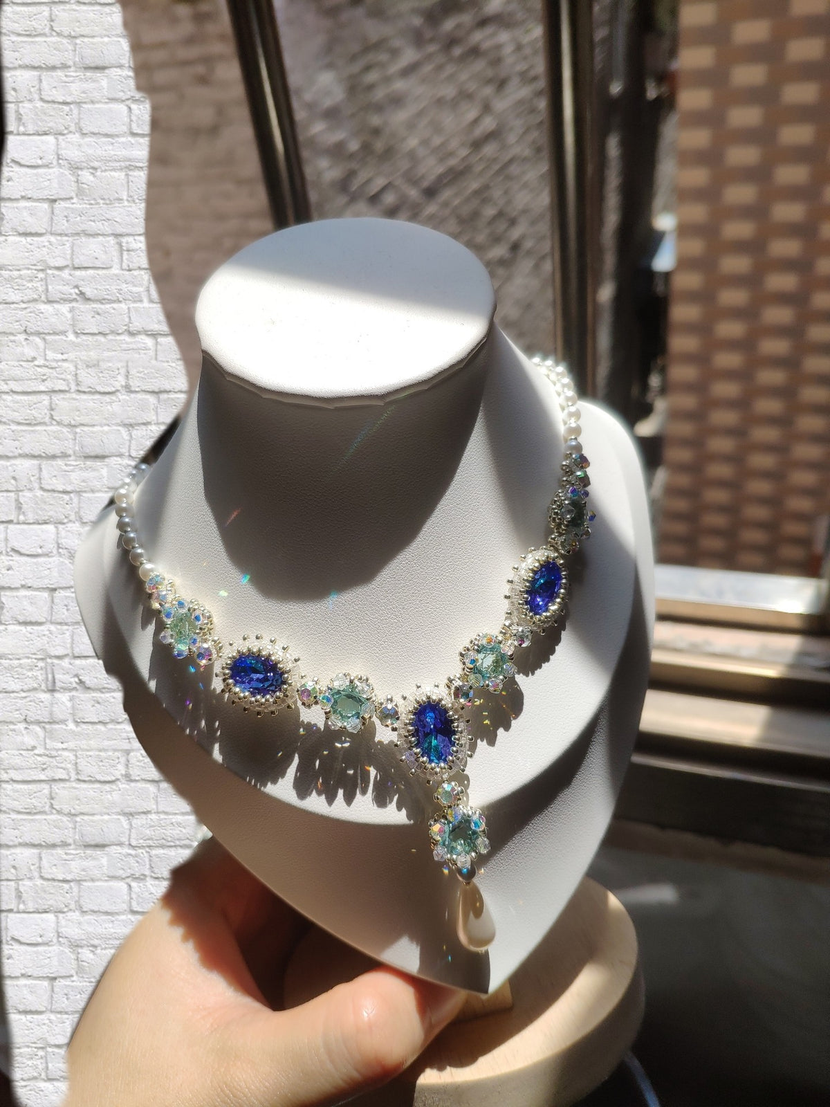 Handcrafted Blue Beaded Y Pendant Necklace
