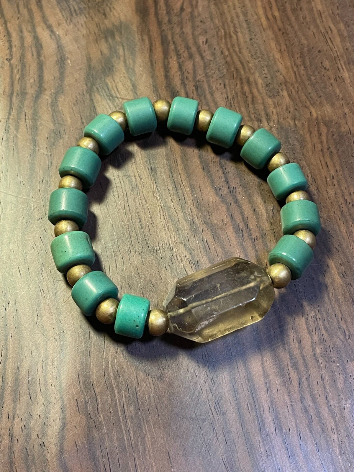 Turquoise Brass Amber Beaded Bracelet