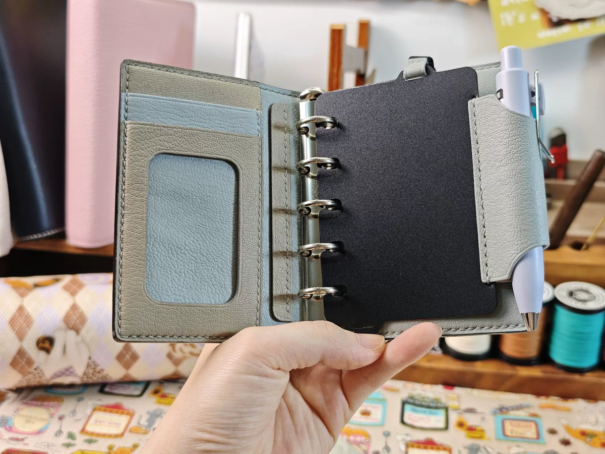 M5 Bifold Leather Planner Cover Black Glacier Blue Elephant Grey