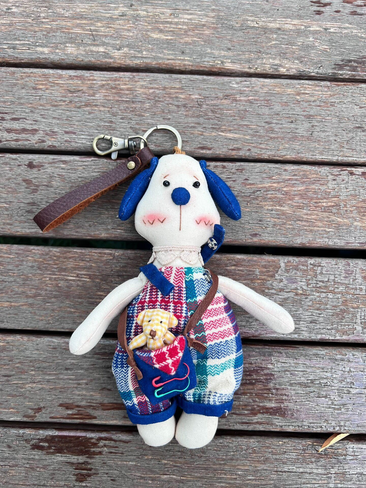 Handmade Folk Dog Plush Bag Charm Keychain