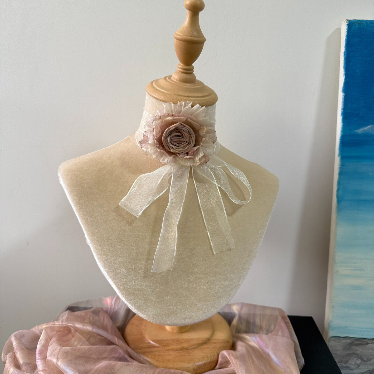 Handmade Fabric Rose Choker Necklace