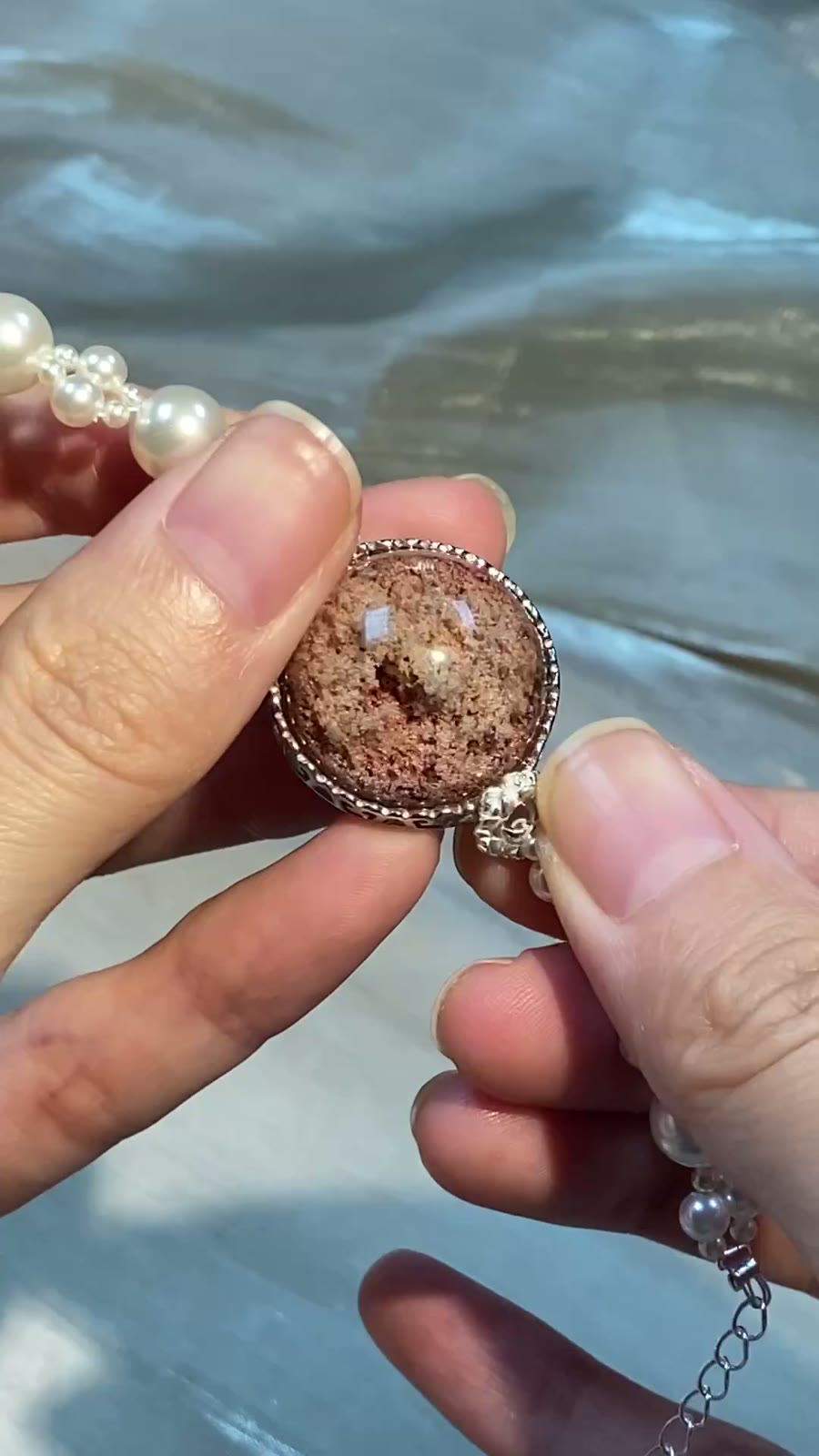 Pink Phantom Quartz Bracelet with Swarovski Pearls