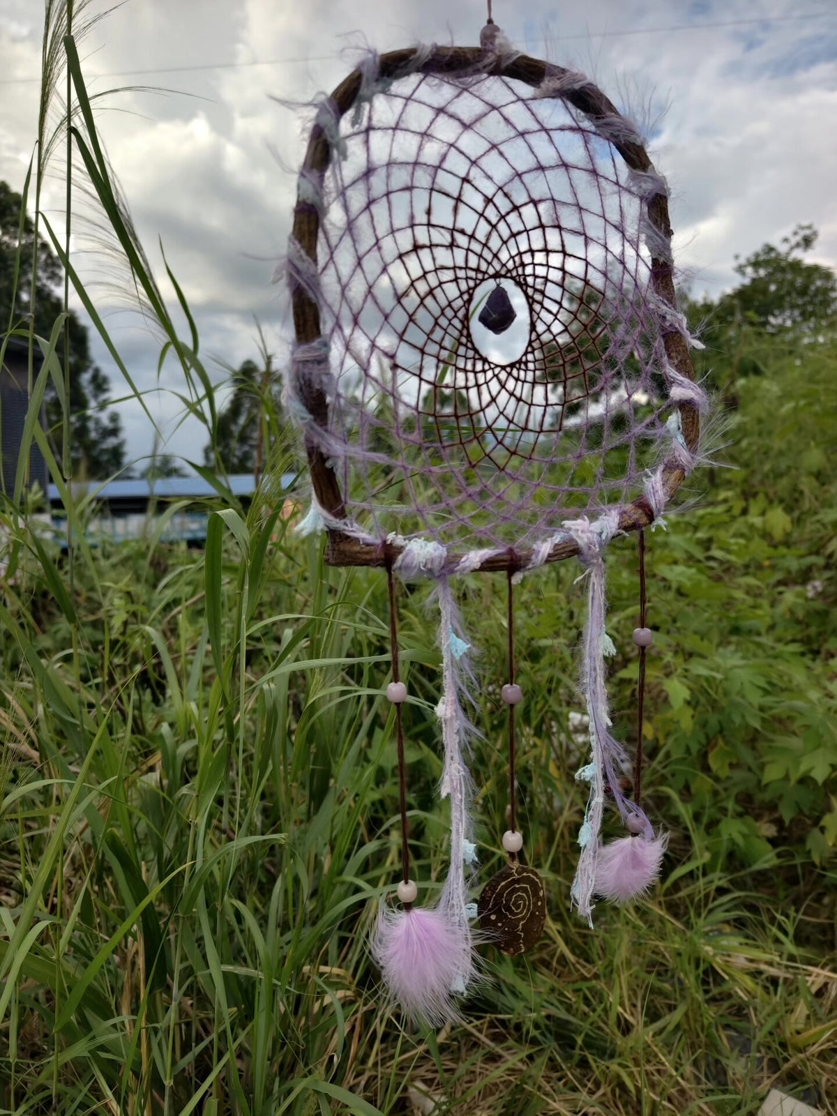 Lavender Dreamcatcher with Amethyst Crystal