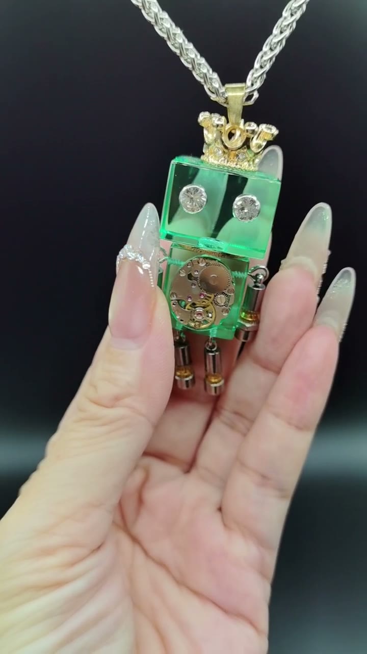 Green Resin Robot Pendant with Crown