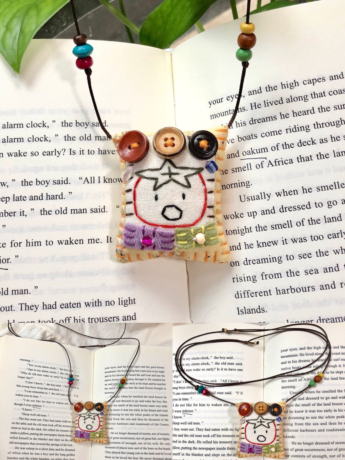 Handmade Hand Sewn Long Necklace Fabric Pendant