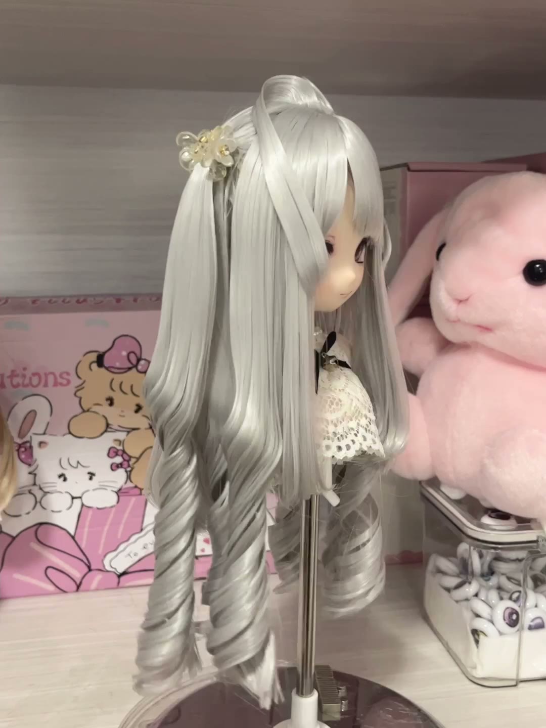 Doll Wig Silver Grey Spiral Curls