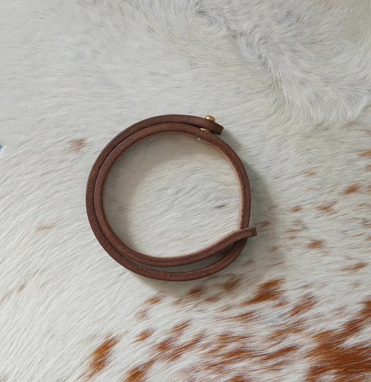 Horween Leather Wrap Bracelet Brass Stud